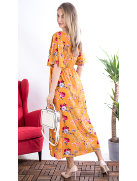 Rochie Dama Lunga Roses Mustar